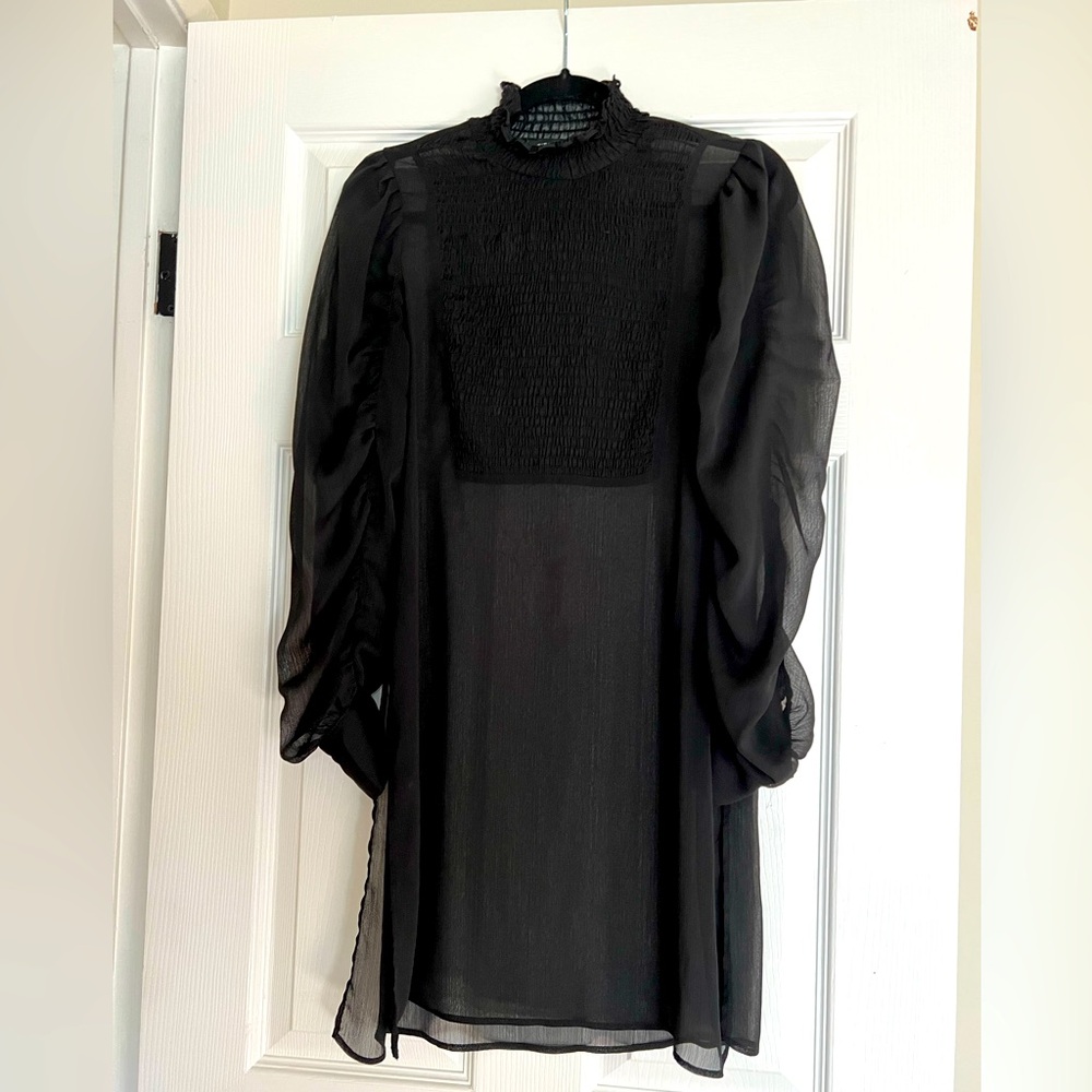 Zara Sheer Black Smocked Tunic